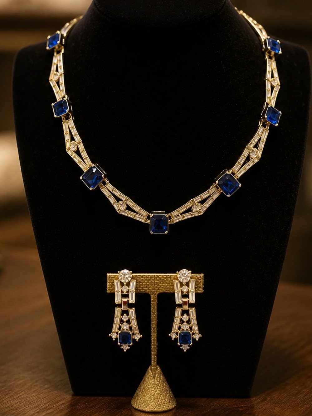 Catwalk Jon Blue Crystal Statement Necklace & Earring Set